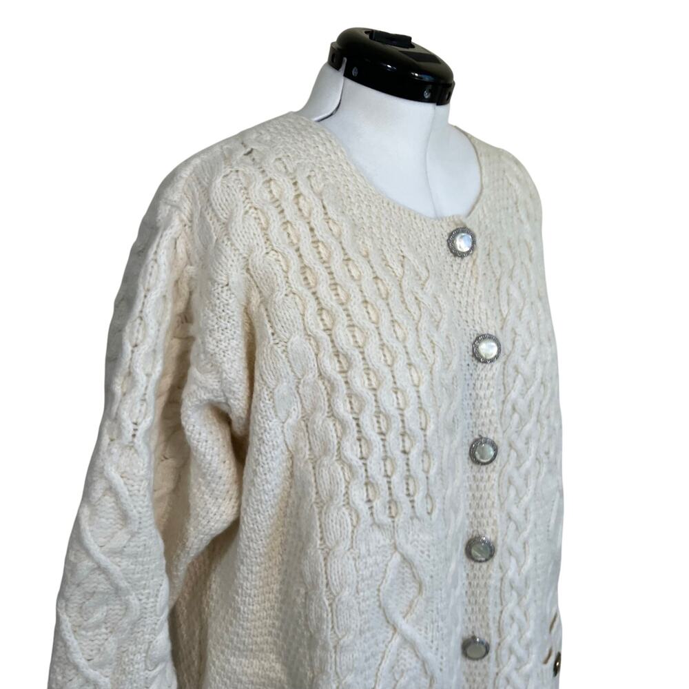 Aran Crafts XXL Vintage Cream Cable Knit Fisherman Cardigan Button-front Pockets - Picture 7 of 16